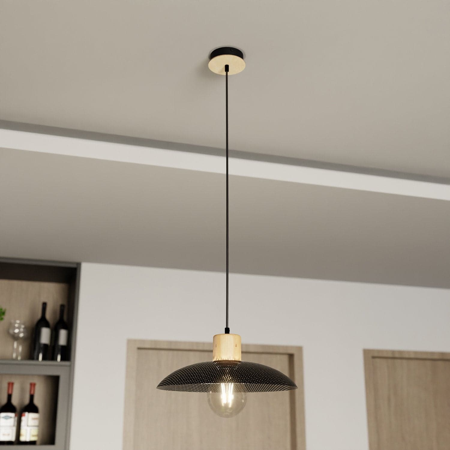 Sospensione Nordica Kobe 1 Luce In Legno E Acciaio Nero in Lampade a sospensione LuceArt - Montecorvino Pugliano, commercioVirtuoso.it