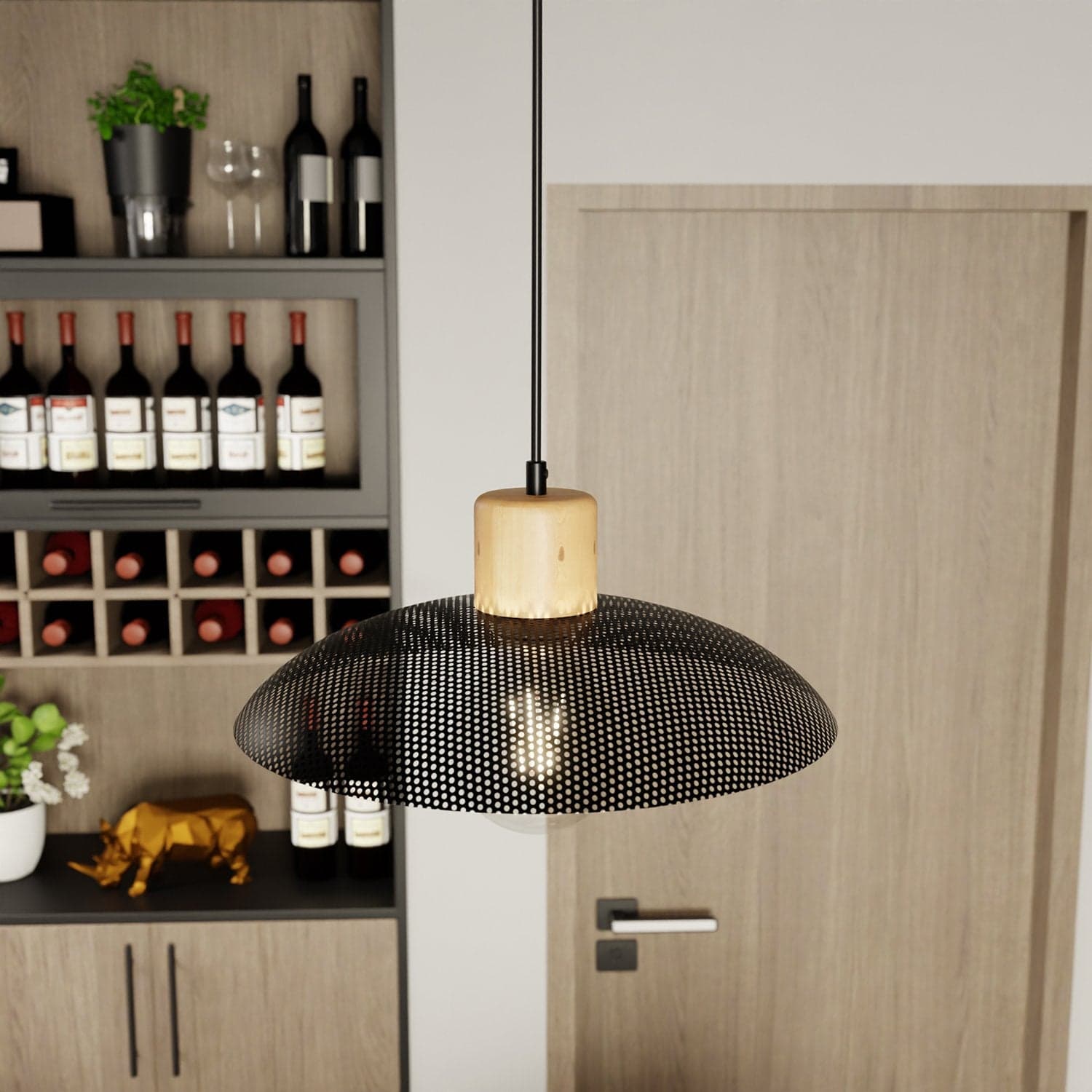 Sospensione Nordica Kobe 1 Luce In Legno E Acciaio Nero in Lampade a sospensione LuceArt - Montecorvino Pugliano, commercioVirtuoso.it