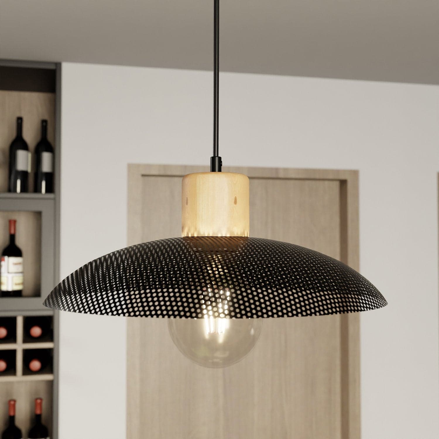 Sospensione Nordica Kobe 1 Luce In Legno E Acciaio Nero in Lampade a sospensione LuceArt - Montecorvino Pugliano, commercioVirtuoso.it