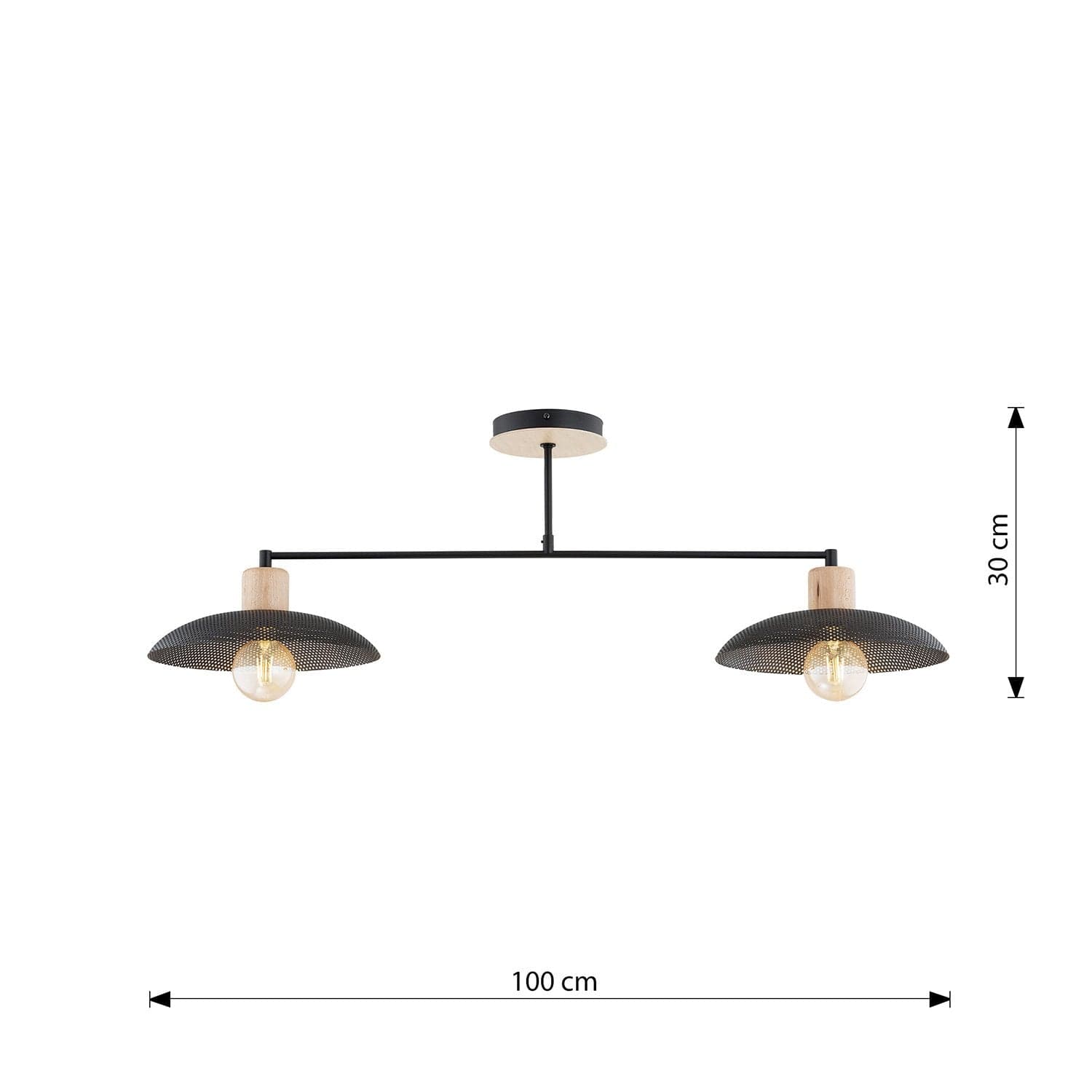 Plafoniera Nordica Kobe 2 Luci In Legno E Acciaio Nero in Lampade a sospensione LuceArt - Montecorvino Pugliano, commercioVirtuoso.it