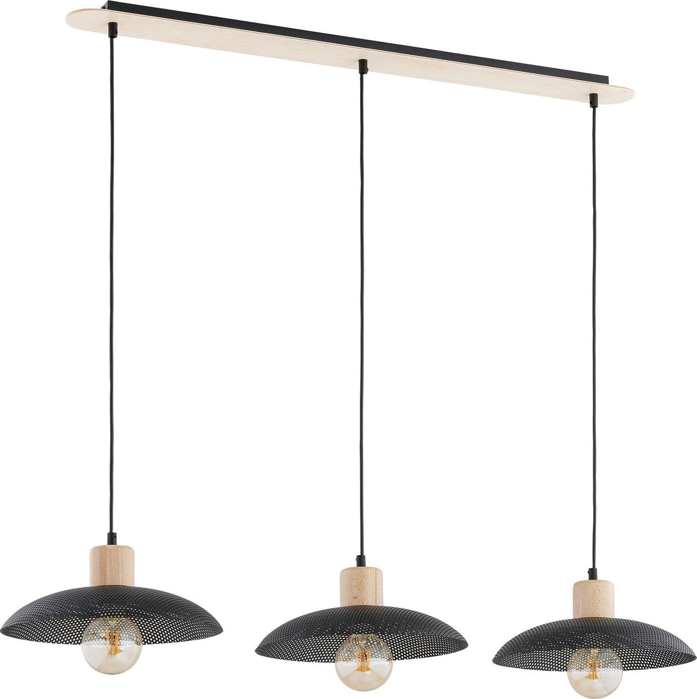 Sospensione Nordica Kobe 3 Luci In Legno E Acciaio Nero in Lampade a sospensione LuceArt - Montecorvino Pugliano, commercioVirtuoso.it