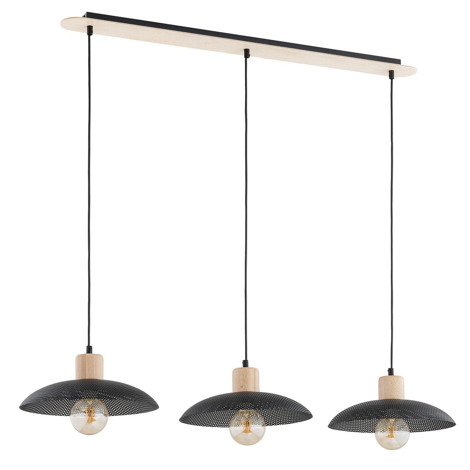 Sospensione Nordica Kobe 3 Luci In Legno E Acciaio Nero in Lampade a sospensione LuceArt - Montecorvino Pugliano, commercioVirtuoso.it
