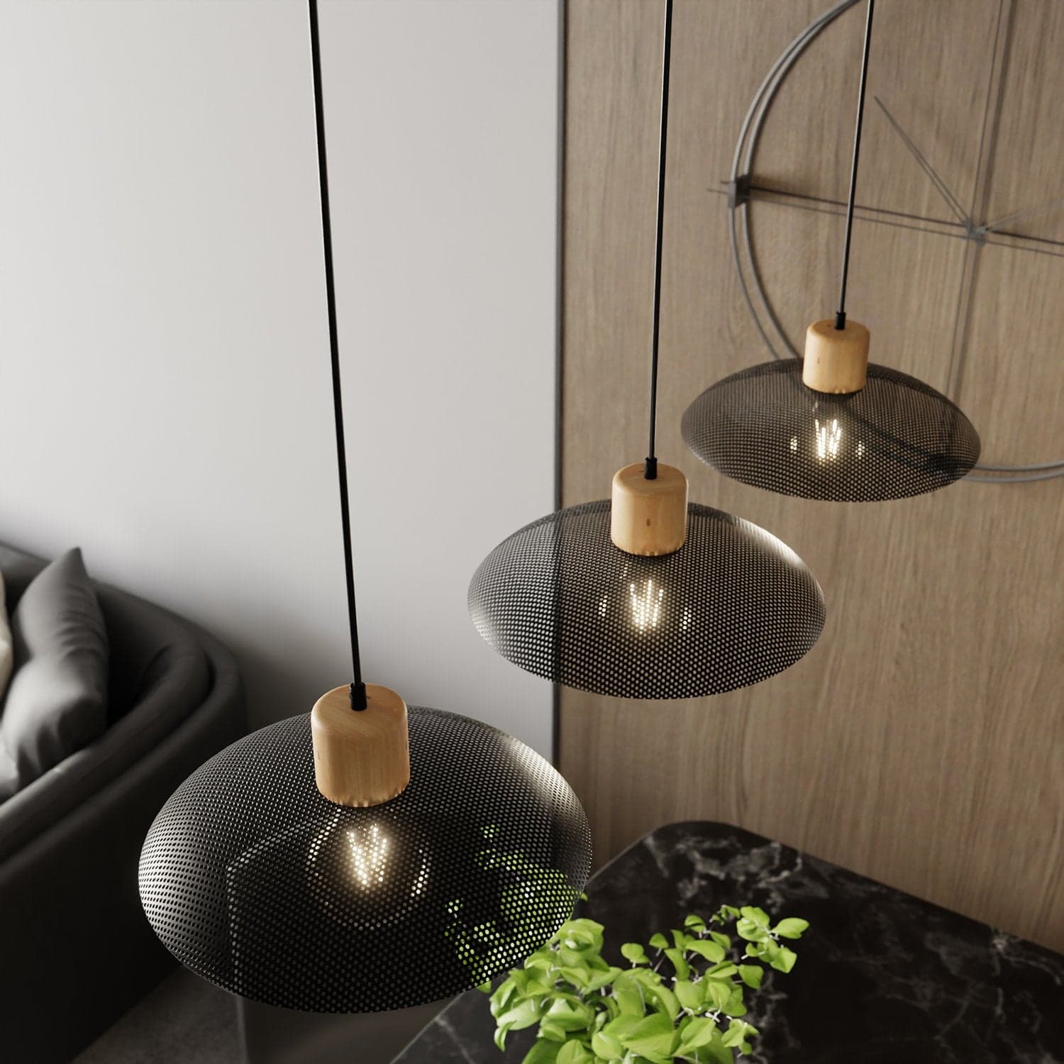Sospensione Nordica Kobe 3 Luci In Legno E Acciaio Nero in Lampade a sospensione LuceArt - Montecorvino Pugliano, commercioVirtuoso.it