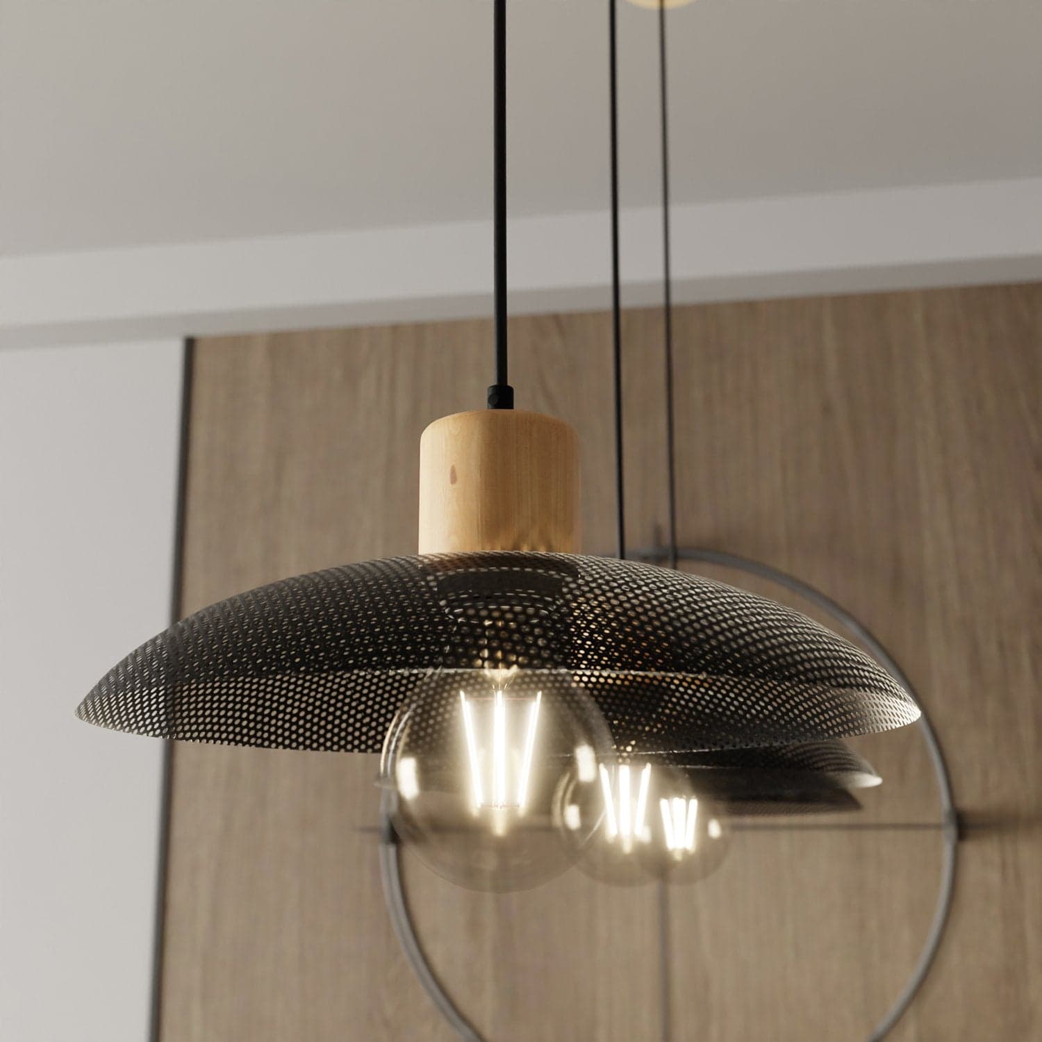 Sospensione Nordica Kobe 3 Luci In Legno E Acciaio Nero in Lampade a sospensione LuceArt - Montecorvino Pugliano, commercioVirtuoso.it