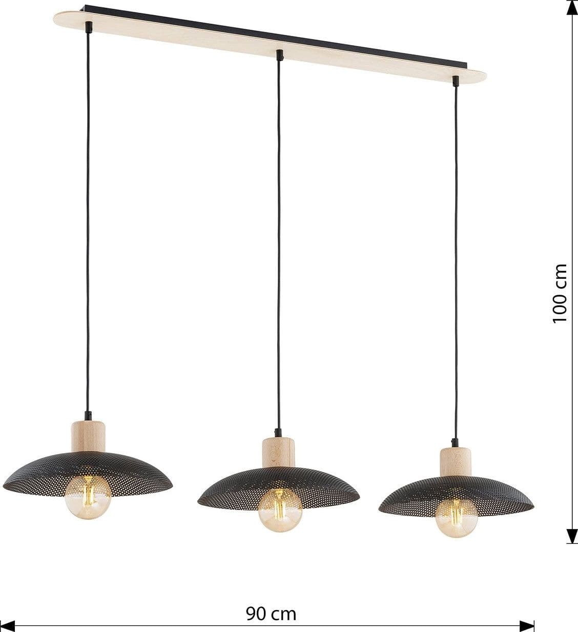 Sospensione Nordica Kobe 3 Luci In Legno E Acciaio Nero in Lampade a sospensione LuceArt - Montecorvino Pugliano, commercioVirtuoso.it