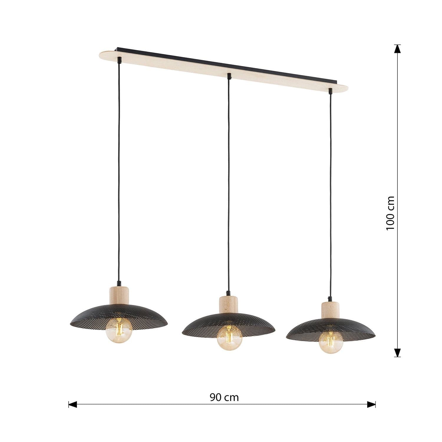Sospensione Nordica Kobe 3 Luci In Legno E Acciaio Nero in Lampade a sospensione LuceArt - Montecorvino Pugliano, commercioVirtuoso.it