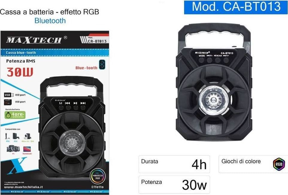 CASSA SPEAKER BLUETOOTH PORTATILE CON LUCI RGB 30W CA-BT013 ALTOPARLANTE BATTERIA in Casse portatili Bluetooth Trade Shop italia - Napoli, commercioVirtuoso.it