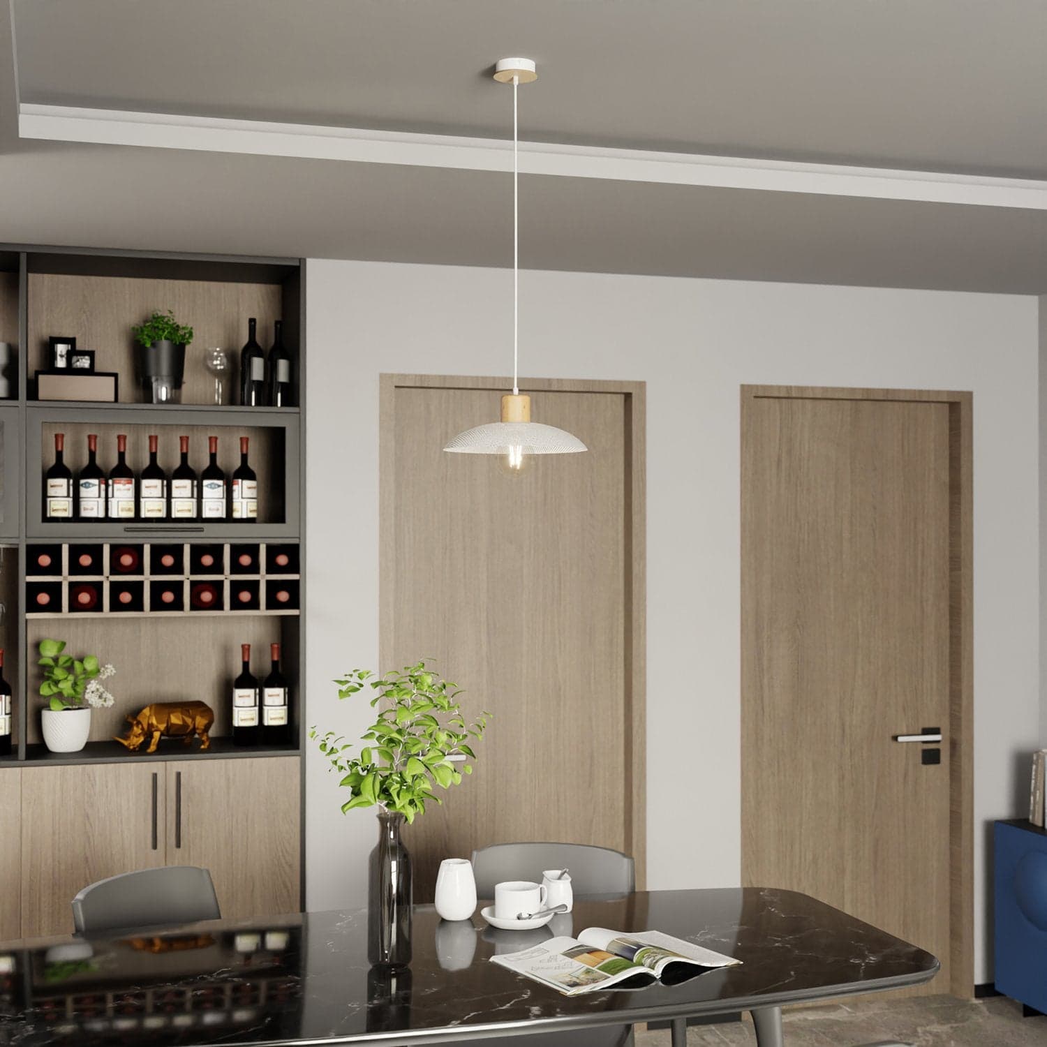 Sospensione Nordica Kobe 1 Luce In Legno E Acciaio Bianco in Lampade a sospensione LuceArt - Montecorvino Pugliano, commercioVirtuoso.it