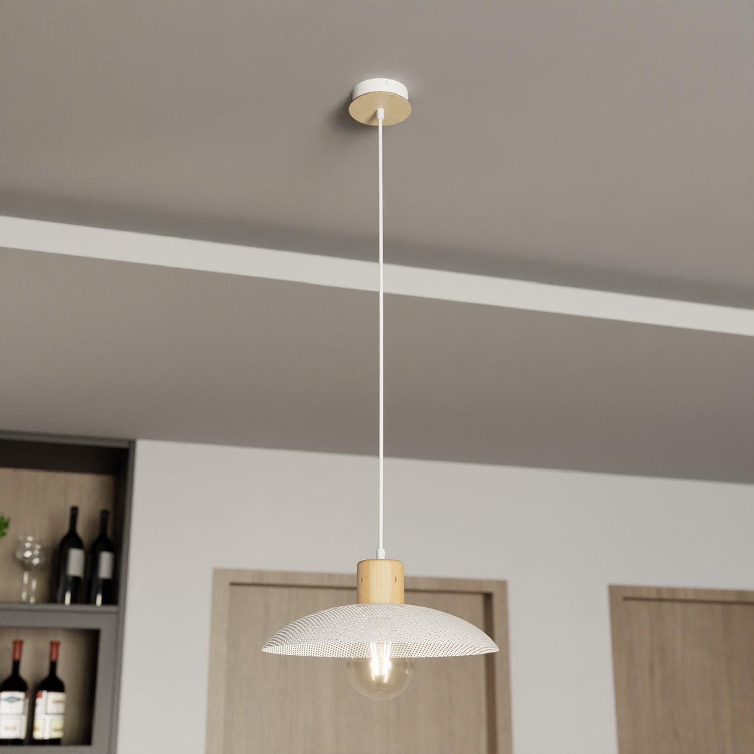 Sospensione Nordica Kobe 1 Luce In Legno E Acciaio Bianco in Lampade a sospensione LuceArt - Montecorvino Pugliano, commercioVirtuoso.it