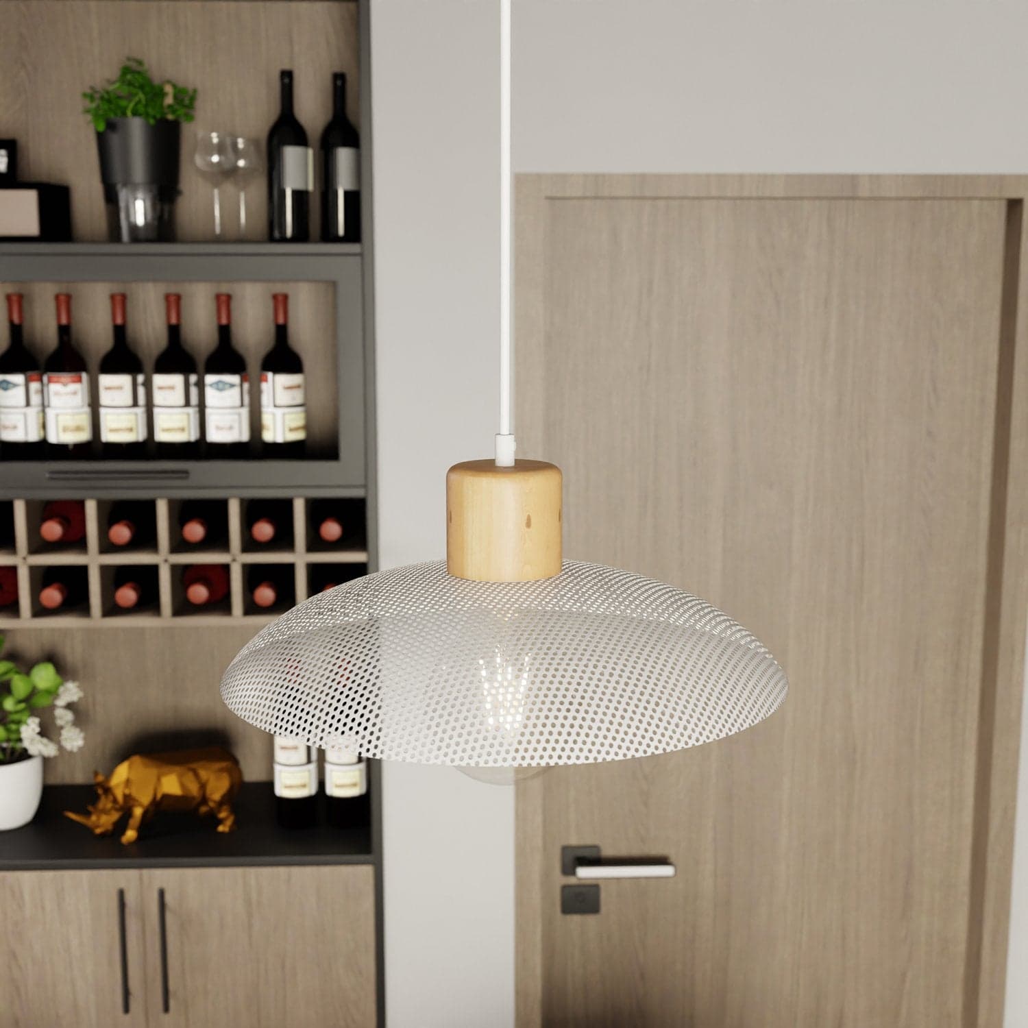 Sospensione Nordica Kobe 1 Luce In Legno E Acciaio Bianco in Lampade a sospensione LuceArt - Montecorvino Pugliano, commercioVirtuoso.it