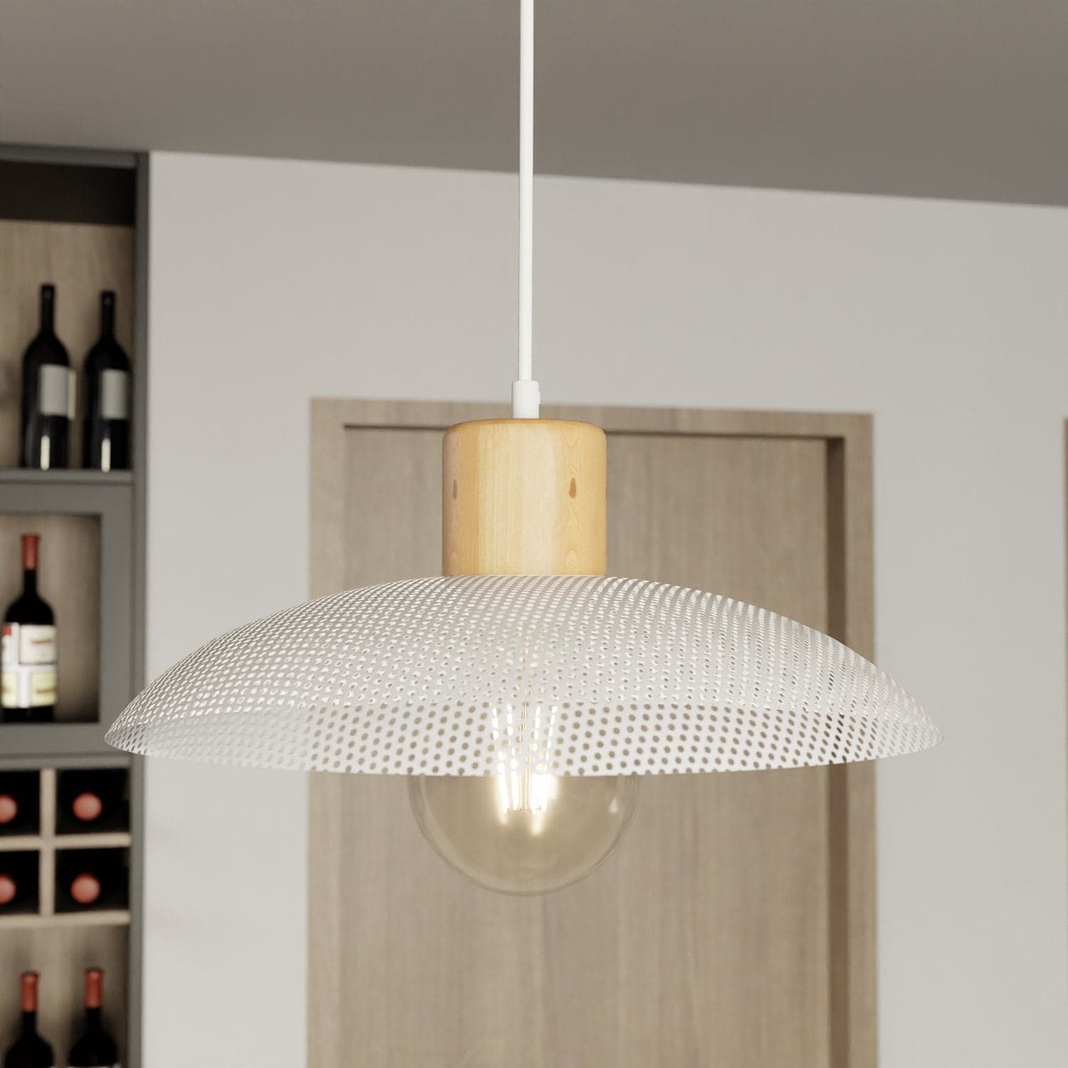 Sospensione Nordica Kobe 1 Luce In Legno E Acciaio Bianco in Lampade a sospensione LuceArt - Montecorvino Pugliano, commercioVirtuoso.it