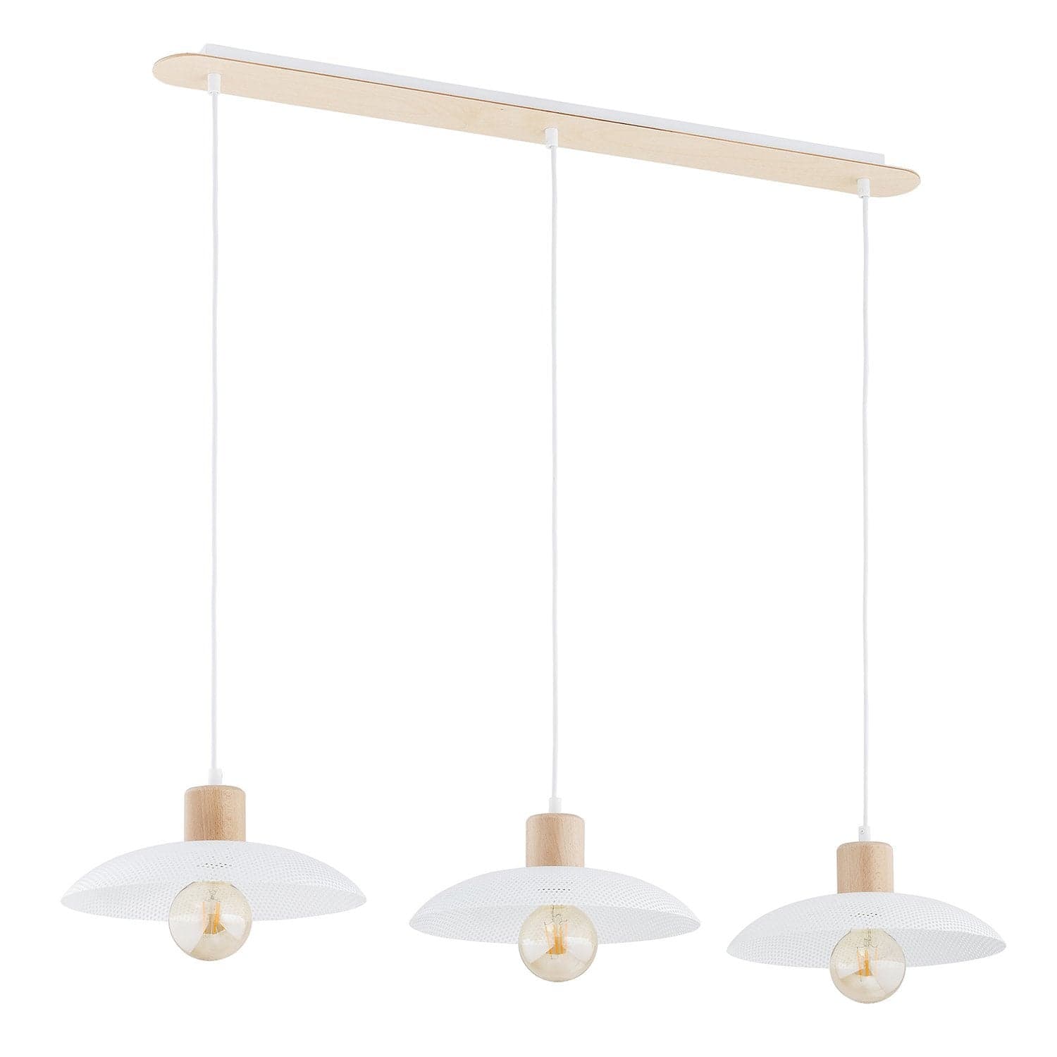 Sospensione Nordica Kobe 3 Luci In Legno E Acciaio Bianco in Lampade a sospensione LuceArt - Montecorvino Pugliano, commercioVirtuoso.it
