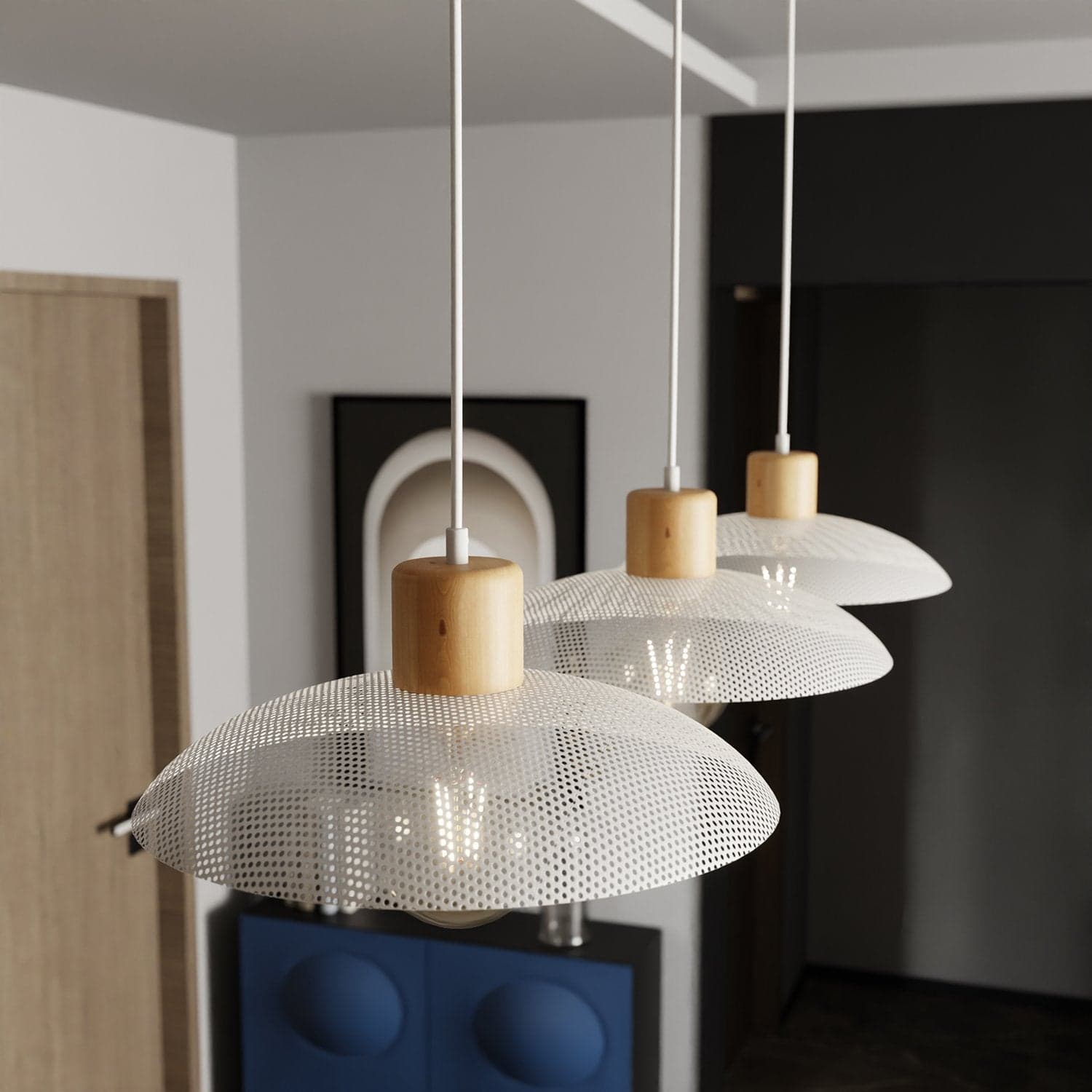 Sospensione Nordica Kobe 3 Luci In Legno E Acciaio Bianco in Lampade a sospensione LuceArt - Montecorvino Pugliano, commercioVirtuoso.it
