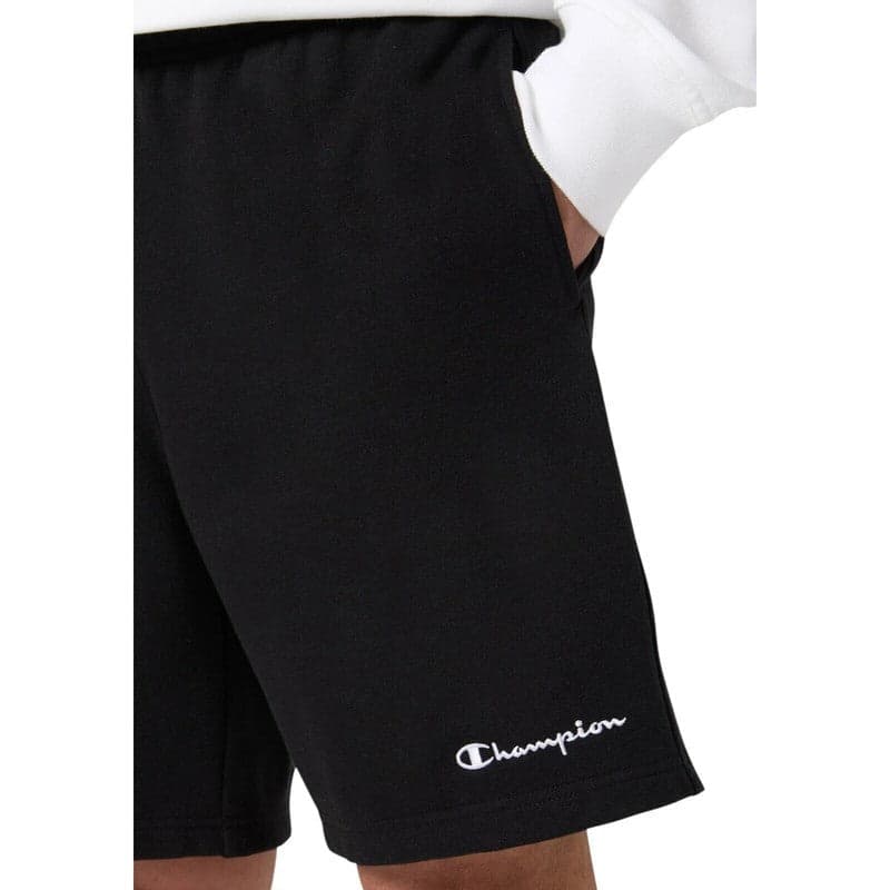 Bermuda uomo Champion Icons in cotone – Jersey morbido, vita elasticizzata con coulisse Nero in prodotto 3A Moda Mare Sport - Bellaria Igea Marina, commercioVirtuoso.it