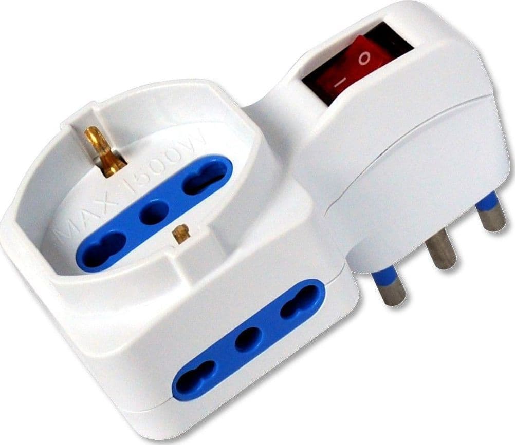 Adattatore con 2 Prese Bipasso e 1 Bipasso/Schuko con Spina 16A in Adattatori da viaggio Scontolo.net - Potenza, commercioVirtuoso.it