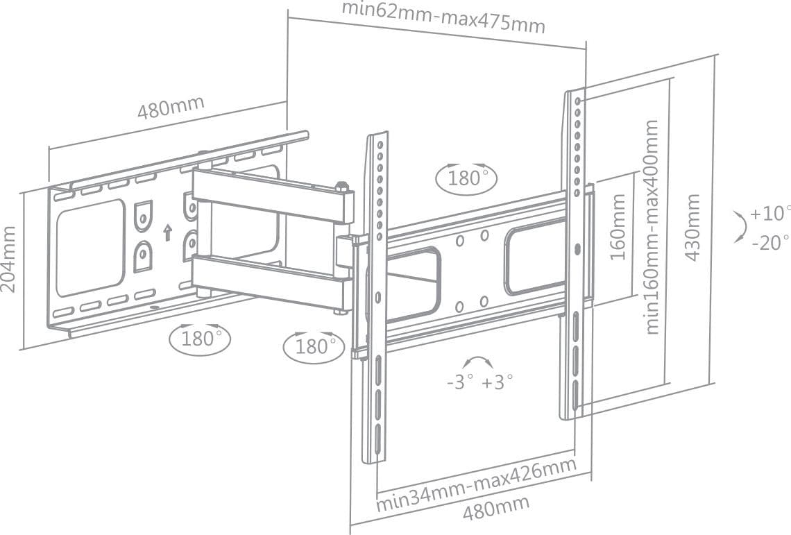 Supporto a Muro Universale Full-Motion per TV 32-55'' in Supporti da parete e da soffitto Scontolo.net - Potenza, commercioVirtuoso.it
