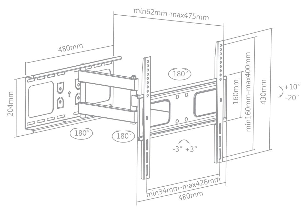 Supporto a Muro Universale Full-Motion per TV 32-55'' in Supporti da parete e da soffitto Scontolo.net - Potenza, commercioVirtuoso.it