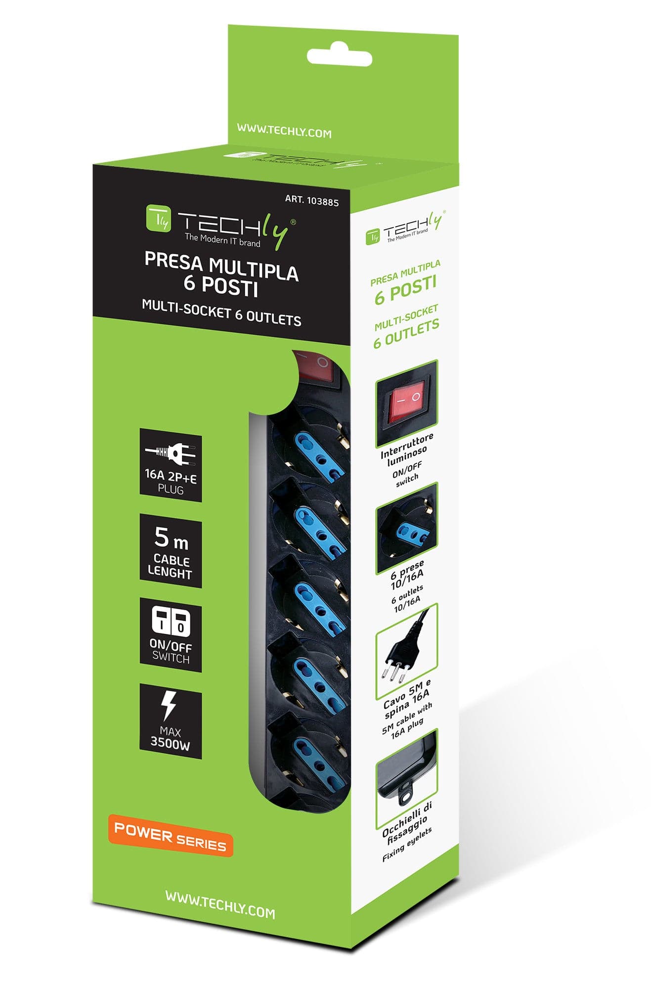 Multipresa 6 Posti Italiana Bipasso con Interruttore Cavo 5m Nero in Multiprese Scontolo.net - Potenza, commercioVirtuoso.it