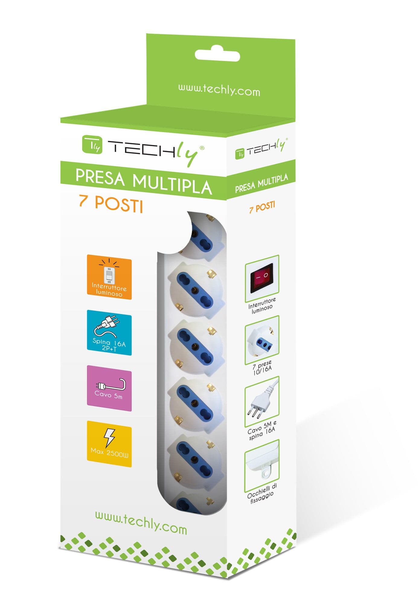 Multipresa 7 Posti Italiana Bipasso / Schuko Cavo 5m in Multiprese Scontolo.net - Potenza, commercioVirtuoso.it