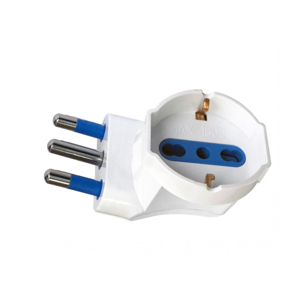 Adattatore spina 16A prese bipasso/Schuko 90&deg Bianco in Adattatori da viaggio Scontolo.net - Potenza, commercioVirtuoso.it
