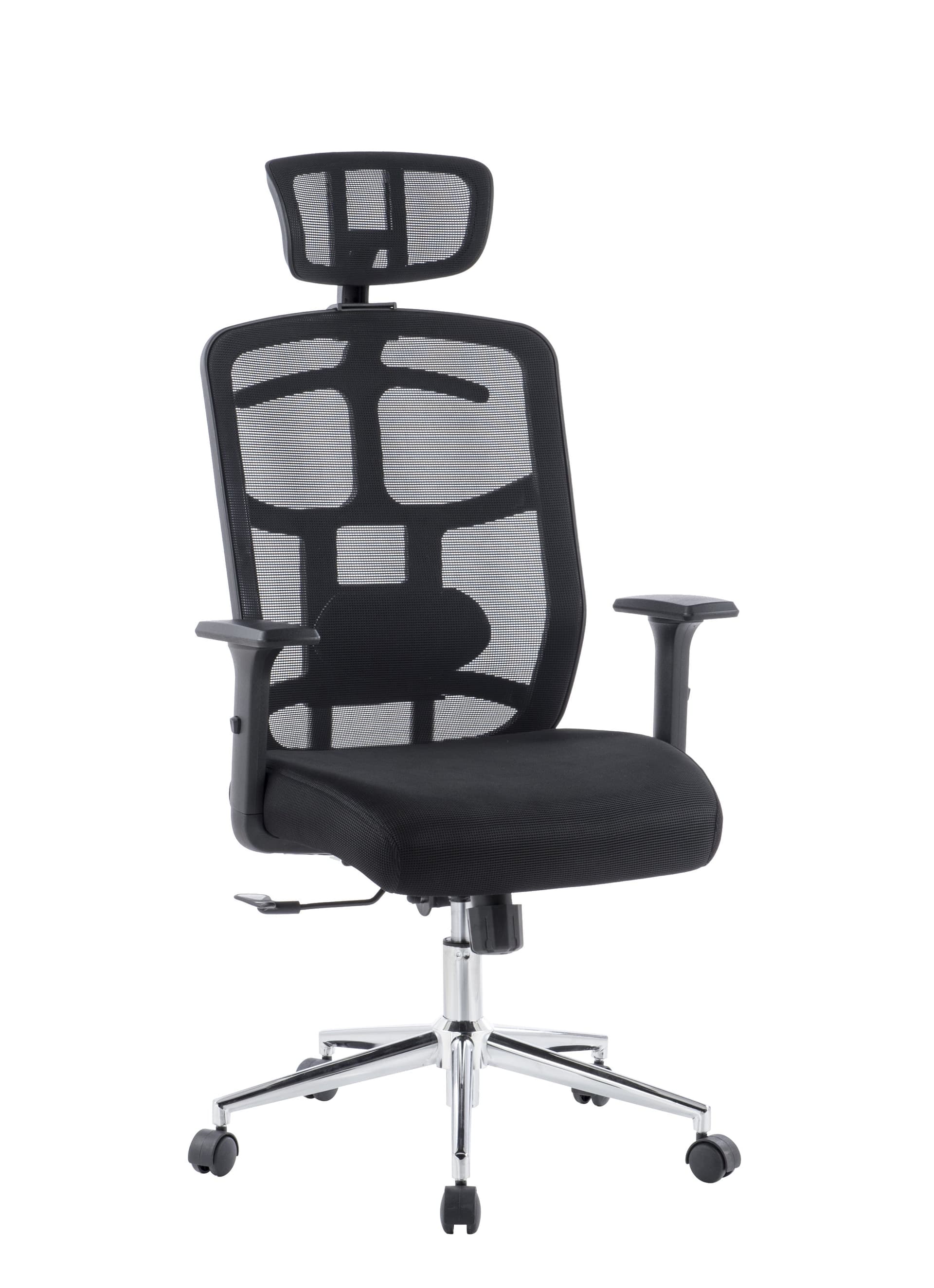 Sedia per Ufficio con Schienale Alto, Poggiatesta e Base Cromata Nero in Sedie da scrivania Scontolo.net - Potenza, commercioVirtuoso.it