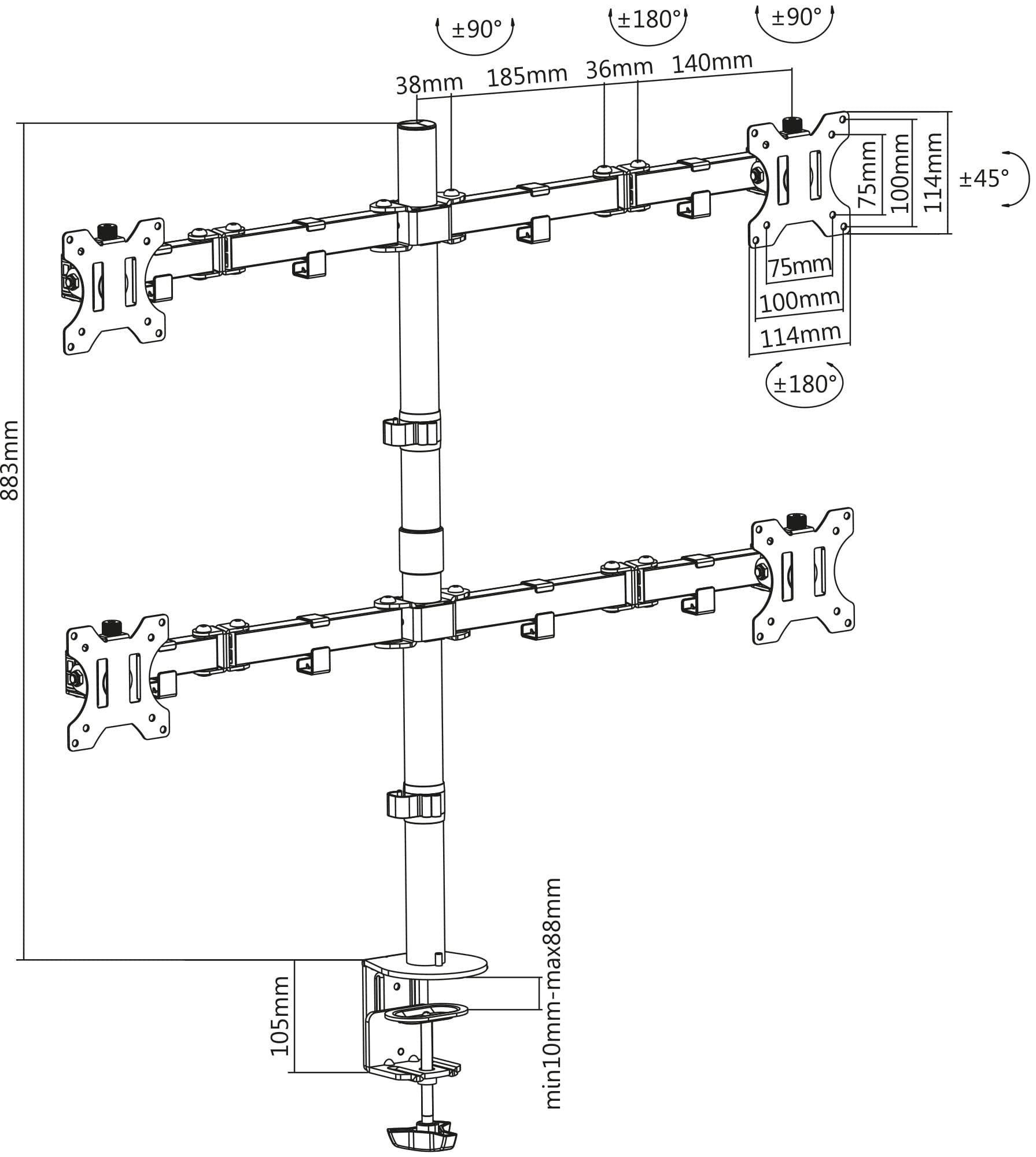 Supporto da Scrivania per 4 Monitor 13-32'' con Morsetto in Supporti Scontolo.net - Potenza, commercioVirtuoso.it