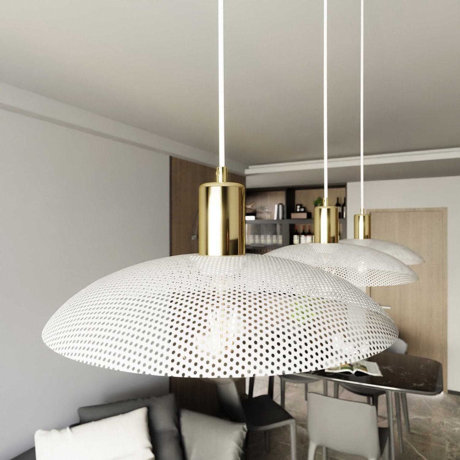 Sospensione Contemporanea Spirit 3 Luci In Acciaio Oro E Bianco in Lampade a sospensione LuceArt - Montecorvino Pugliano, commercioVirtuoso.it
