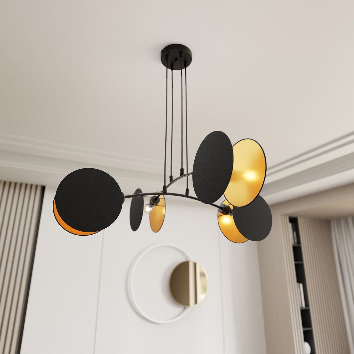 Lampada A Sospensione 4 Luci Moderna Motif In Acciaio Nero E Oro in Lampadari LuceArt - Montecorvino Pugliano, commercioVirtuoso.it