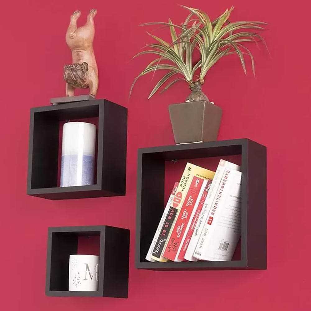 Set 3 Mensole Cubo Moderne in Legno MDF Design Minimalista Scaffale Parete Nero in Mensole da muro Danyx - Casoria, commercioVirtuoso.it