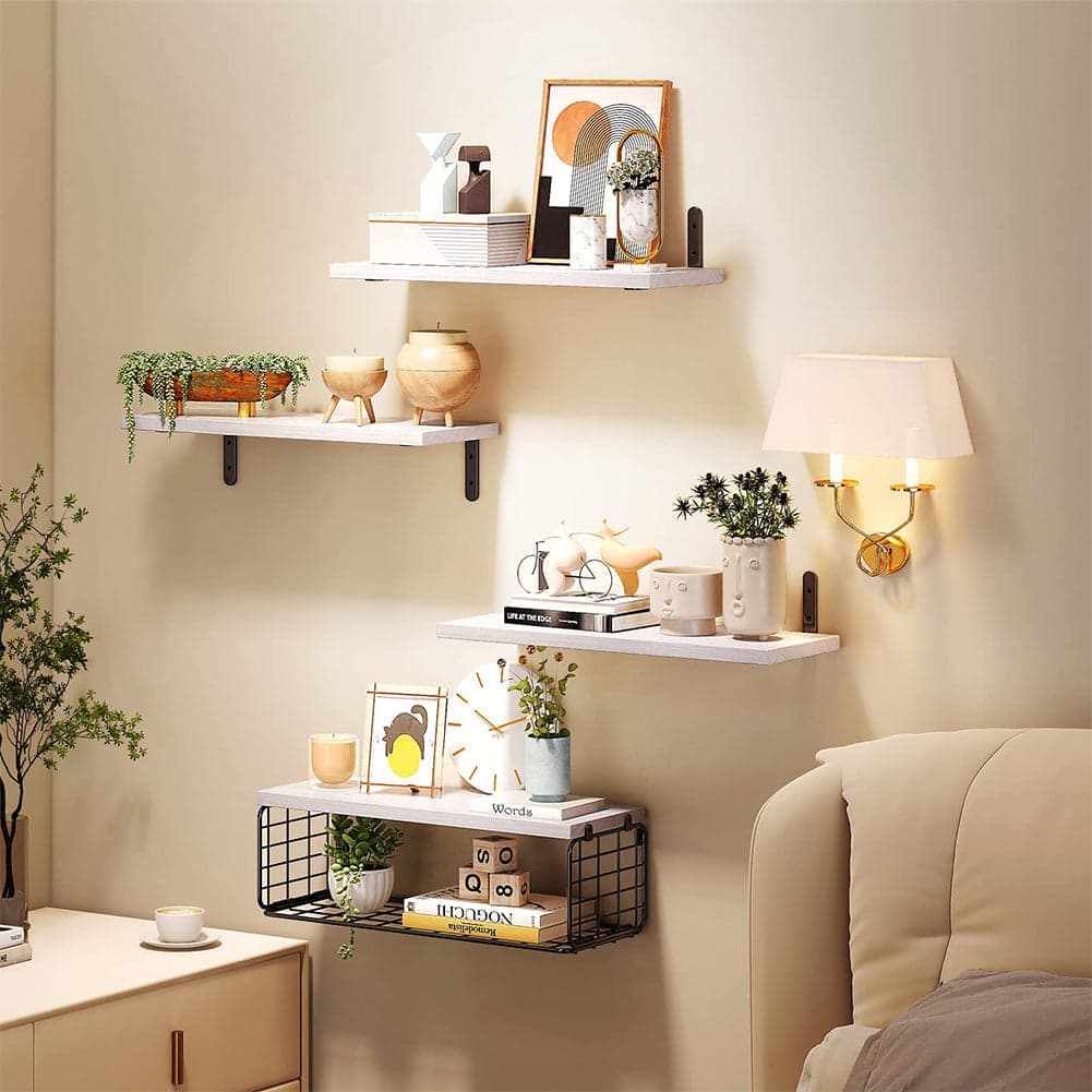 Set Mensole da Parete Legno e Metallo Multiuso Scaffalatura Salvaspazio Bianco in Mensole da muro Danyx - Casoria, commercioVirtuoso.it