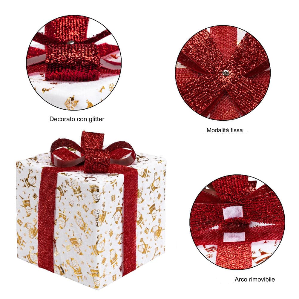 Set 3 Pacchetti Pacchi Regalo Luminosi Natale Fiocco Rosso e Luce Bianco Caldo in Oggettistica Danyx - Casoria, commercioVirtuoso.it