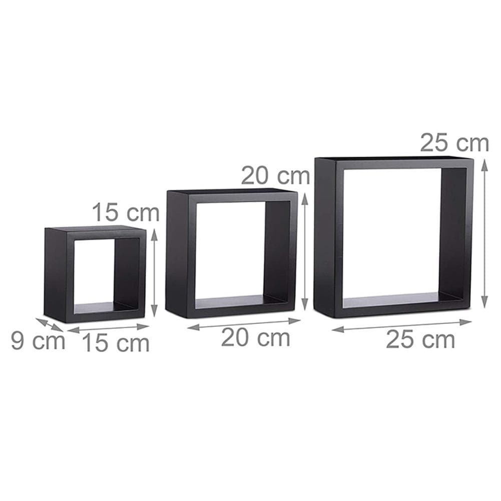 Set 3 Mensole Cubo Moderne in Legno MDF Design Minimalista Scaffale Parete Nero in Mensole da muro Danyx - Casoria, commercioVirtuoso.it