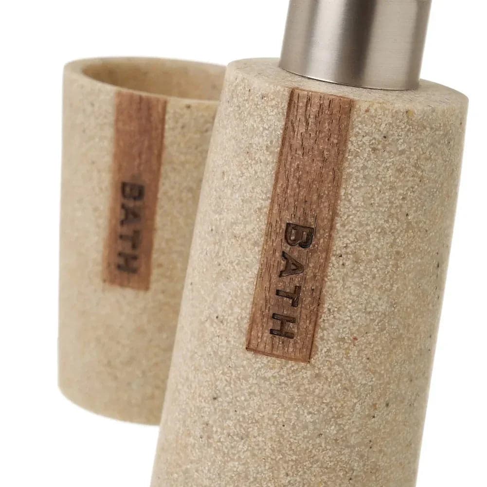 kit da Bagno 3pz con Dispenser Porta Sapone Bicchiere Effetto Pietra Beige in Set di accessori per il bagno Danyx - Casoria, commercioVirtuoso.it