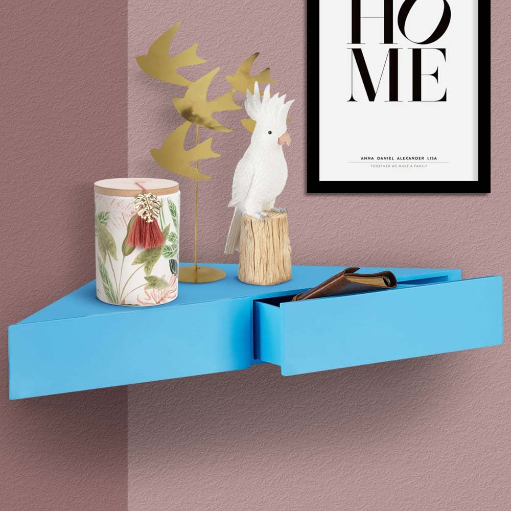 Mensola Angolare Doppio Cassetto a Parete in Legno MDF Blu in Mensole da muro Danyx - Casoria, commercioVirtuoso.it