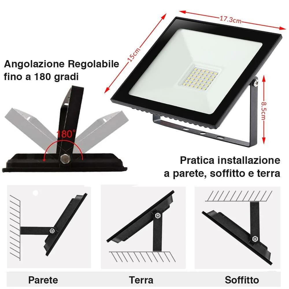 Set 2 Fari LED 30W Alta Luminosità 3000lm Bianco Freddo Esterno Slim IP65 in Proiettori Danyx - Casoria, commercioVirtuoso.it