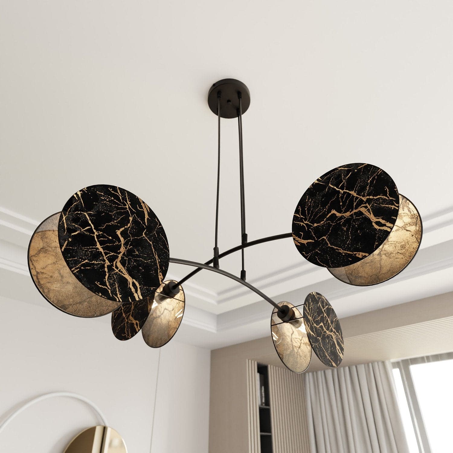 Lampada A Sospensione 4 Luci Moderna Motif In Acciaio Effetto Marmo Nero in Lampade a sospensione LuceArt - Montecorvino Pugliano, commercioVirtuoso.it