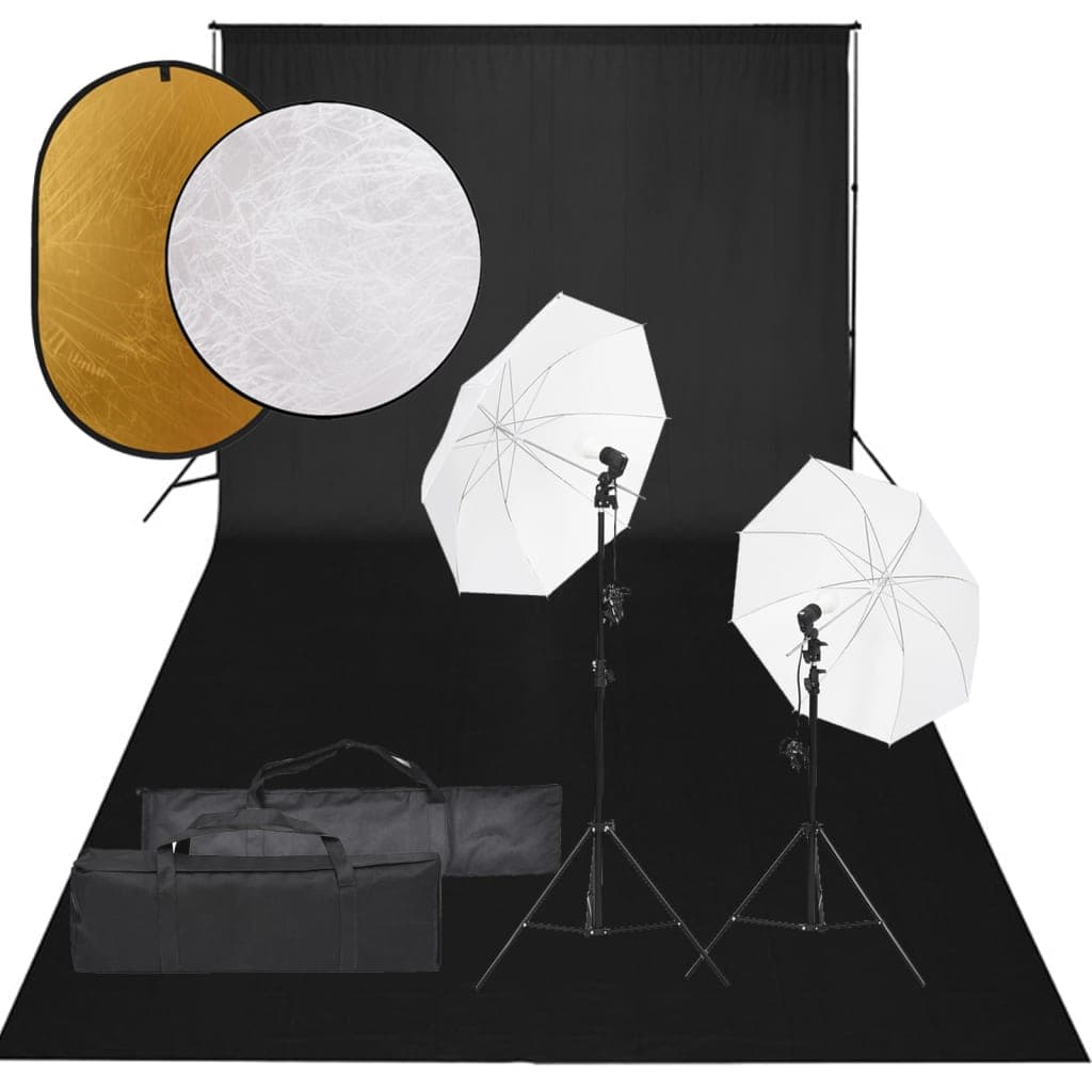 Kit Studio Fotografico con Set Luci Ombrelli Fondale Nero e Riflettore Portatile