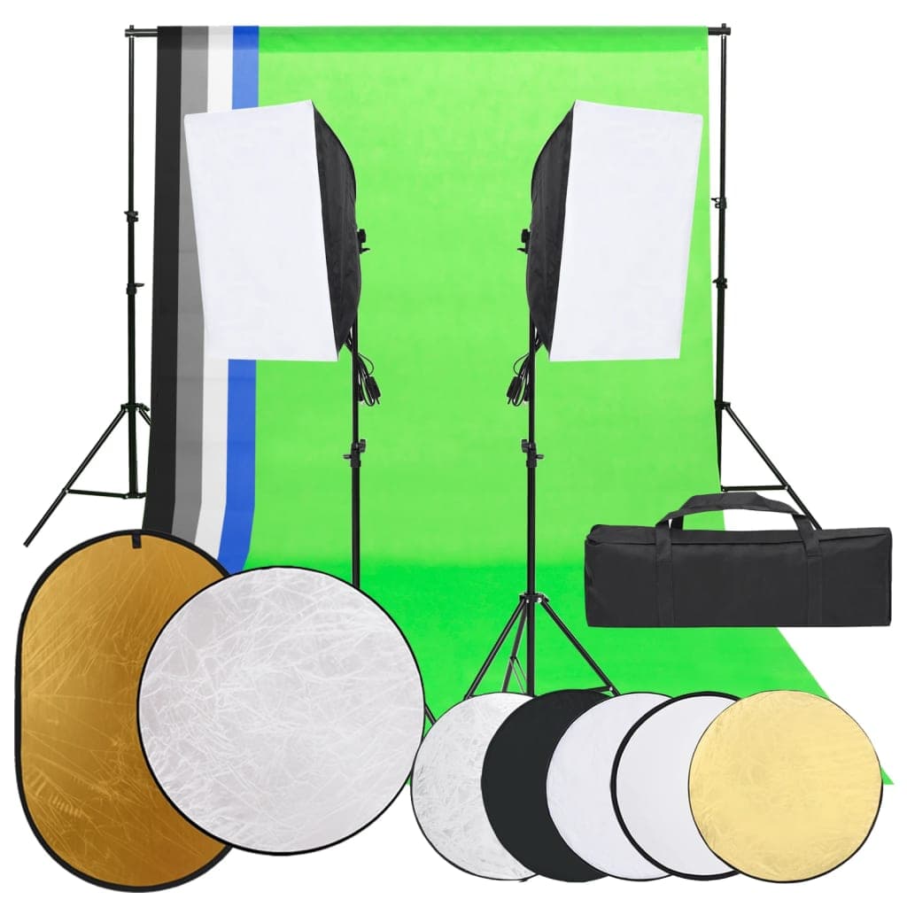 Kit Studio Fotografico con Luci Softbox Fondali Colorati e Riflettori Pieghevoli
