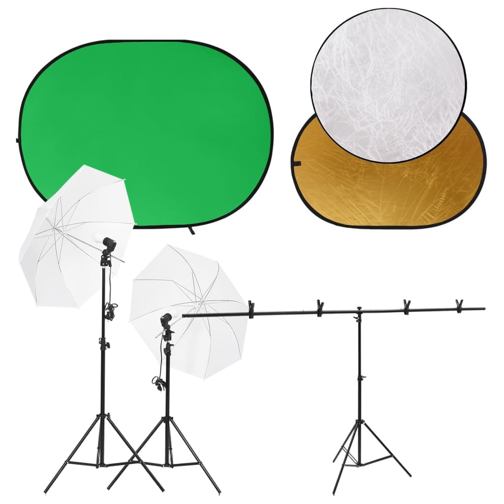 Kit Studio Fotografico con Luci Ombrello, Fondale Verde e Riflettore Oro/Argento