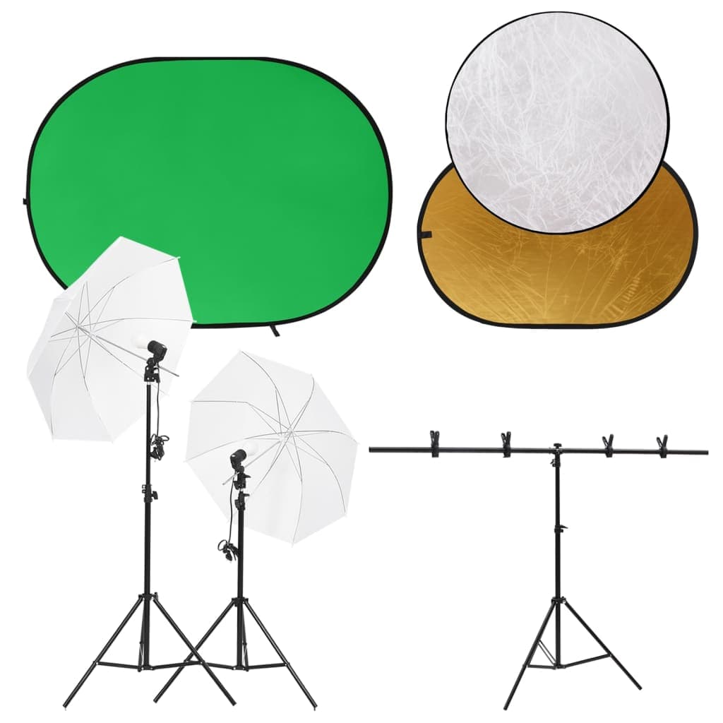 Kit Studio Fotografico con Luci Ombrello, Fondale Verde e Riflettore Oro/Argento