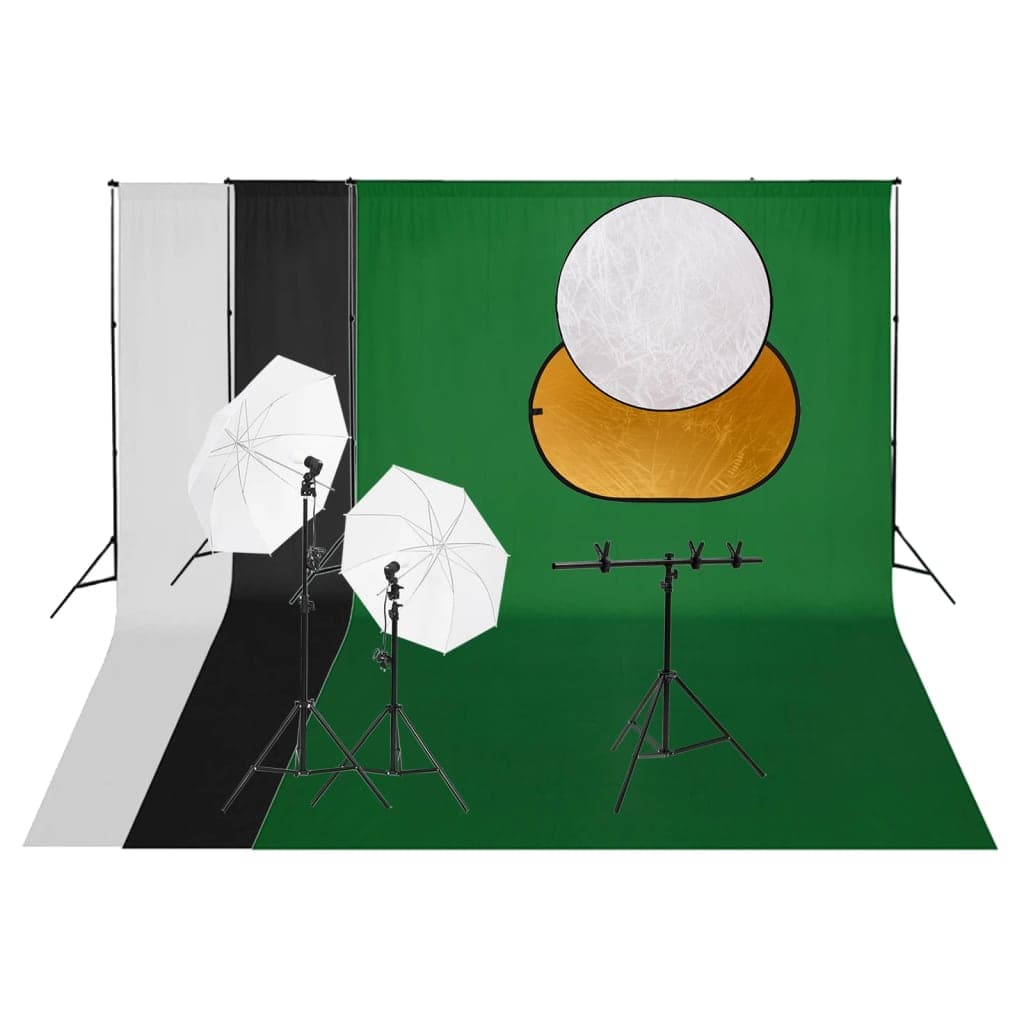 Kit Luci Studio Fotografico con Fondali Multipli e Riflettore Oro/Argento