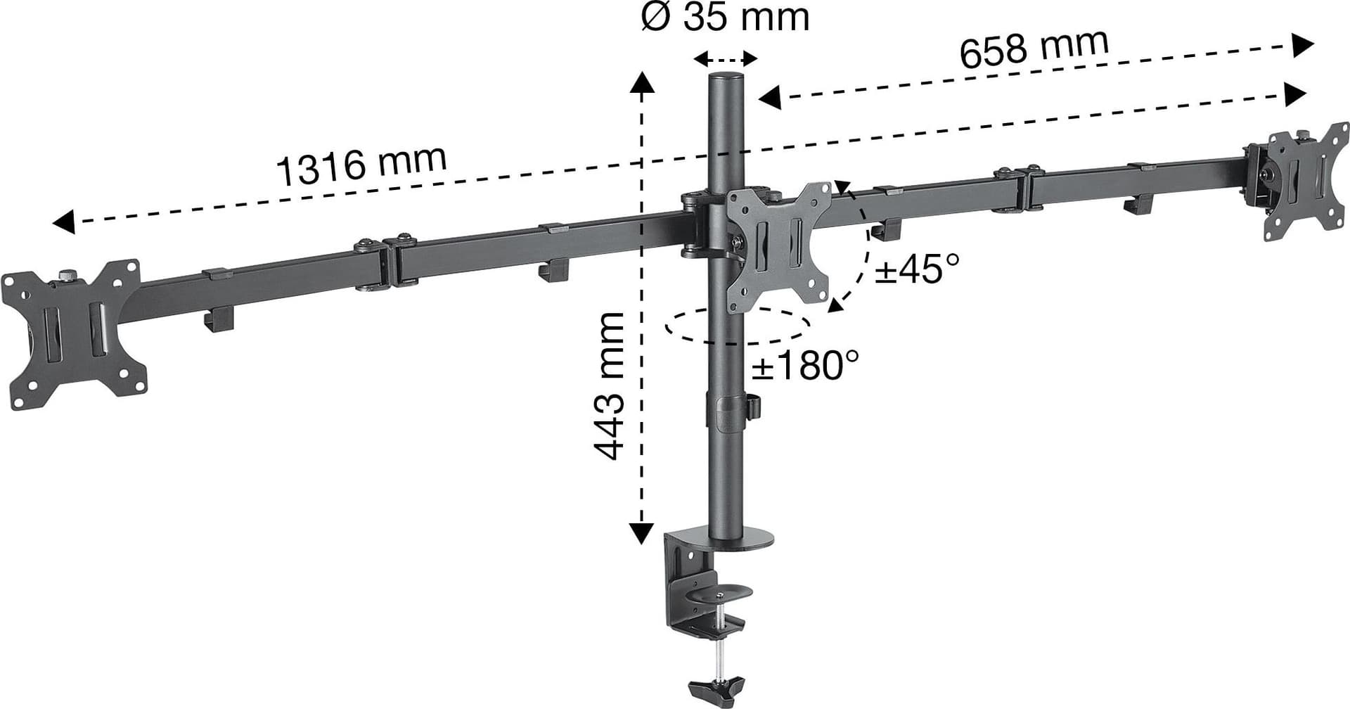 Supporto da Scrivania per 3 Monitor 13-27'' con Morsetto in Supporti Scontolo.net - Potenza, commercioVirtuoso.it