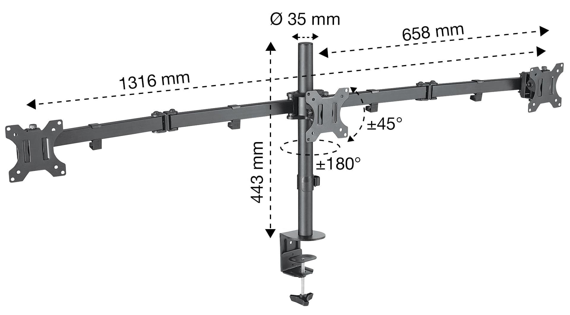 Supporto da Scrivania per 3 Monitor 13-27'' con Morsetto in Supporti Scontolo.net - Potenza, commercioVirtuoso.it