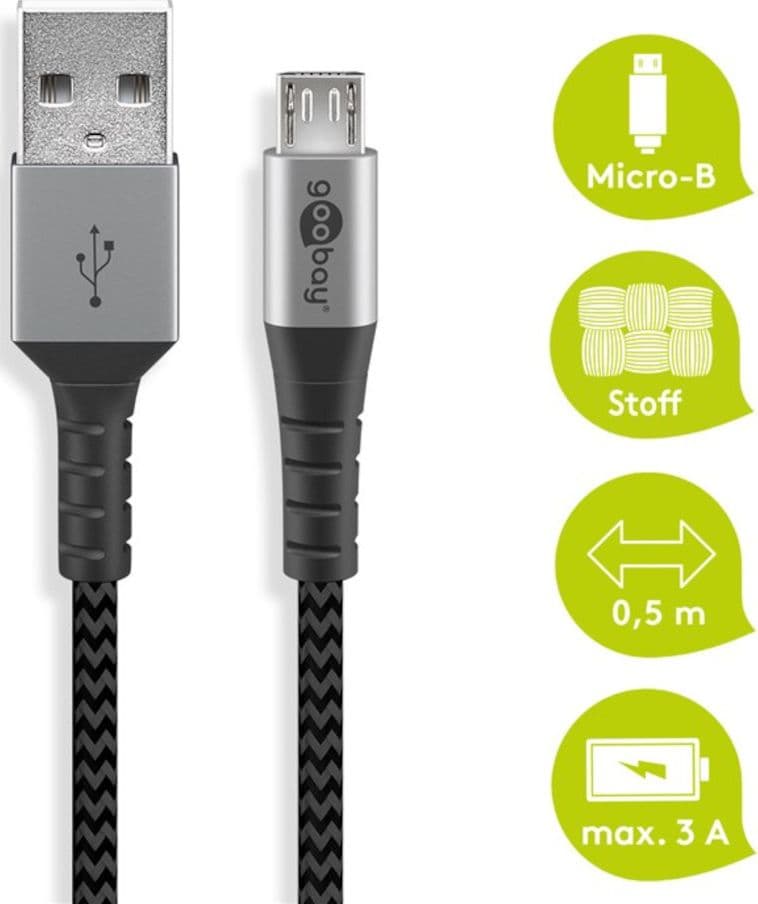 Cavo Micro USB Guaina Intrecciata USB2.0 A M/MicroB M 0,5m Nero/Silver in  Scontolo.net - Potenza, commercioVirtuoso.it