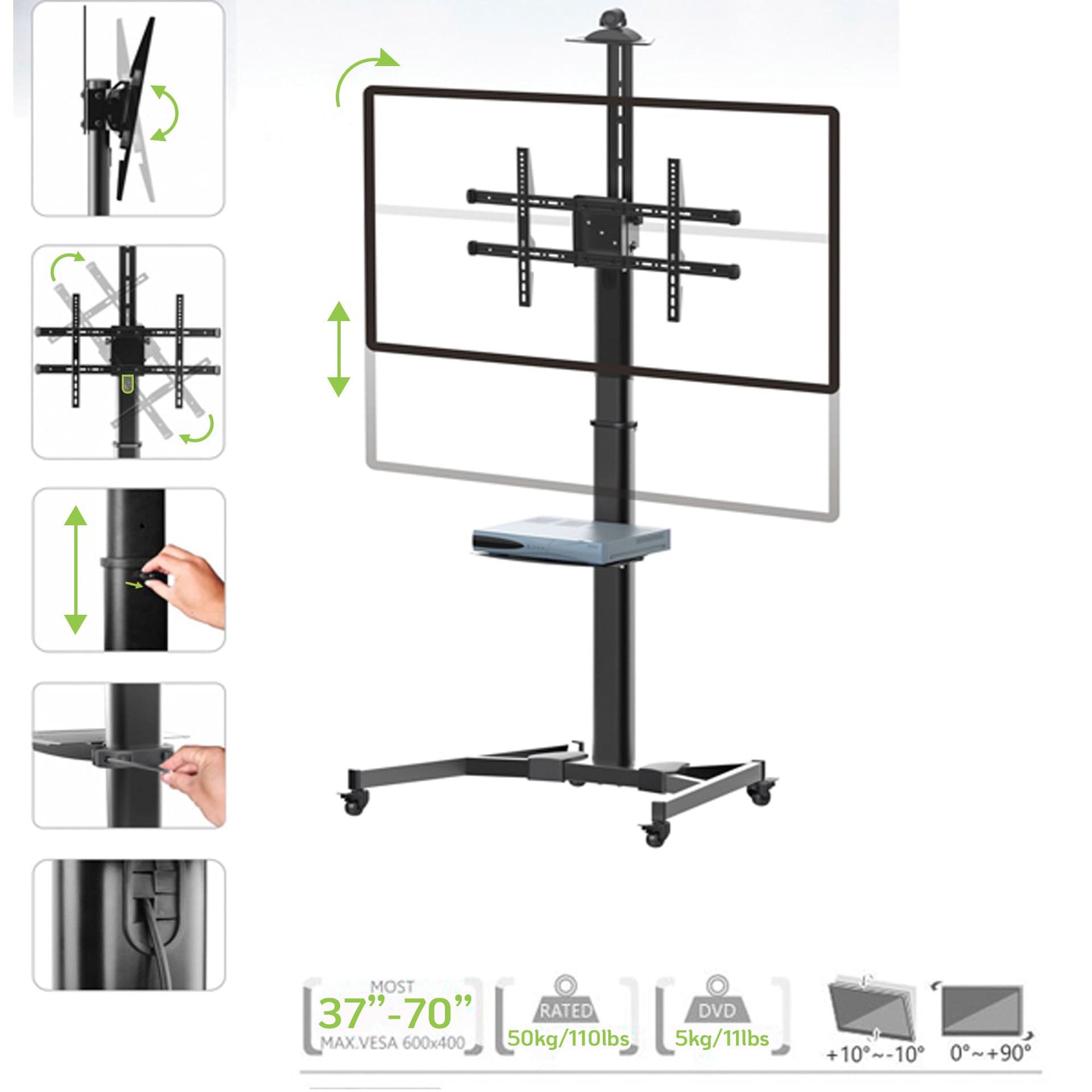 Supporto da Pavimento con Mensola TV/LED/LCD 37''-70'' Nero in Supporti da parete e da soffitto Scontolo.net - Potenza, commercioVirtuoso.it