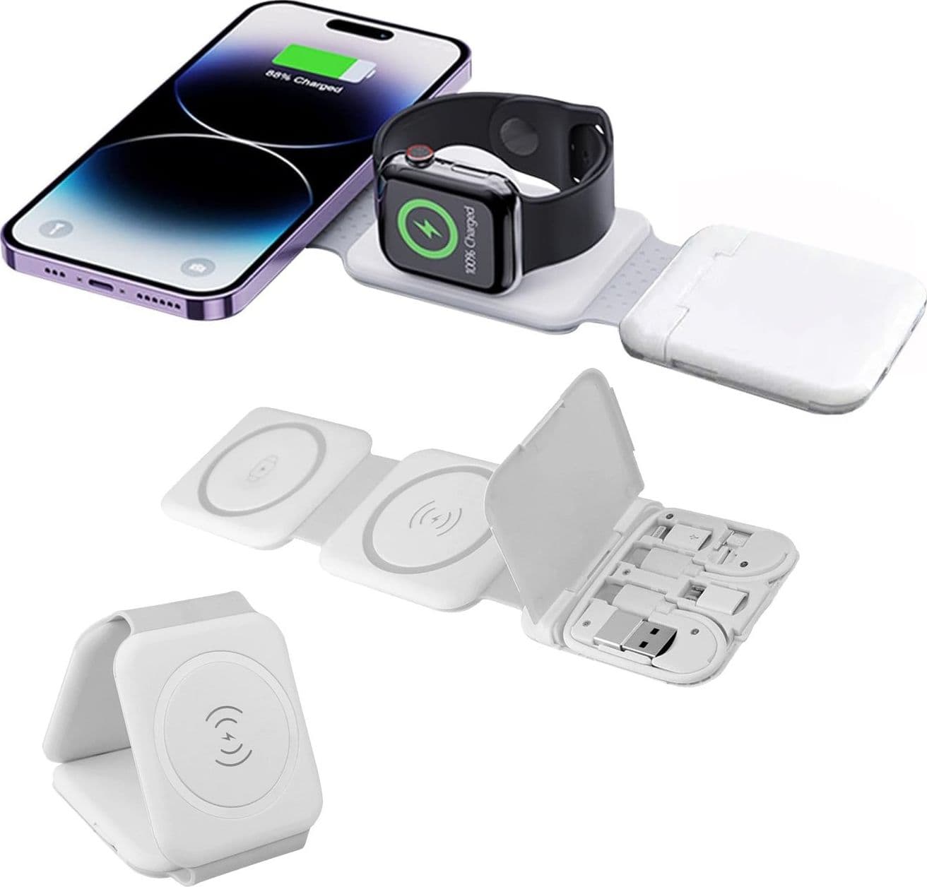 Stazione di Ricarica Wireless Qi Magnetica Pieghevole per Smartphone e Smartwatch in Caricabatterie a induzione Scontolo.net - Potenza, commercioVirtuoso.it