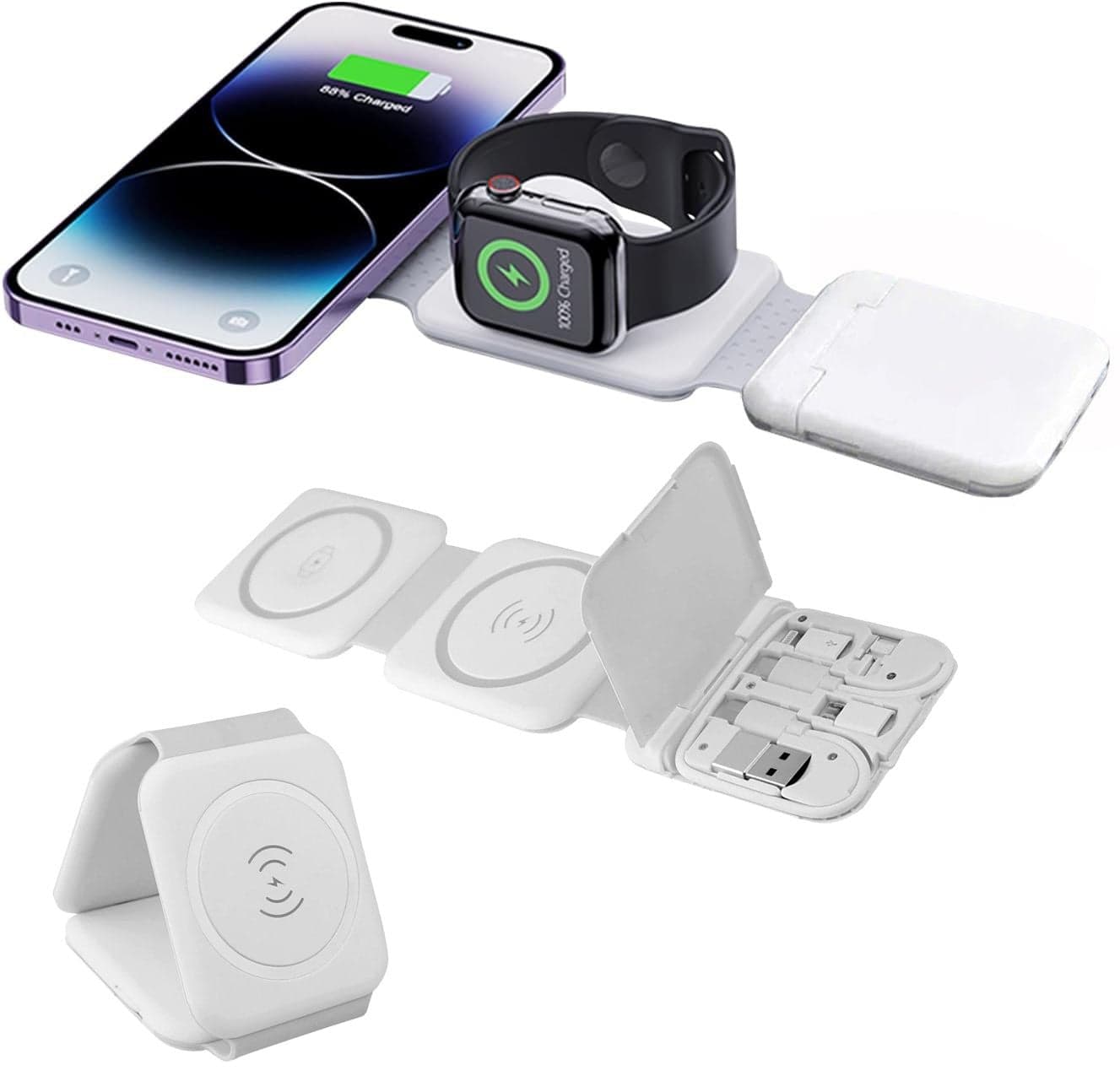 Stazione di Ricarica Wireless Qi Magnetica Pieghevole per Smartphone e Smartwatch in Caricabatterie a induzione Scontolo.net - Potenza, commercioVirtuoso.it