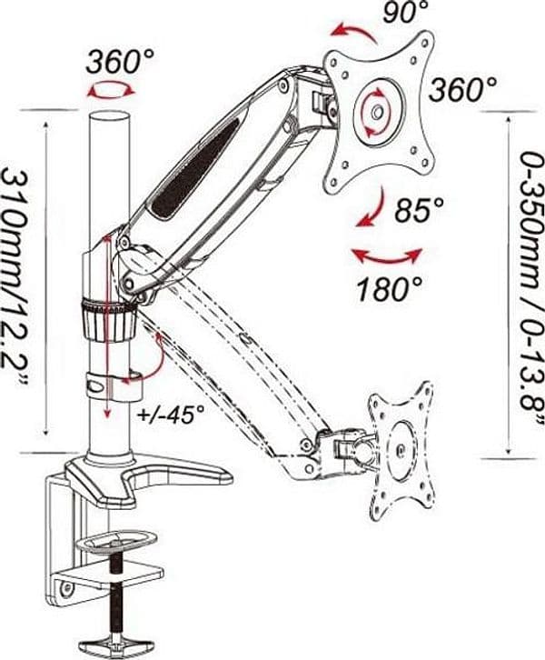 Supporto Tubolare a Gas da Scrivania per Monitor 15-27'' 360mm Nero in Supporti Scontolo.net - Potenza, commercioVirtuoso.it