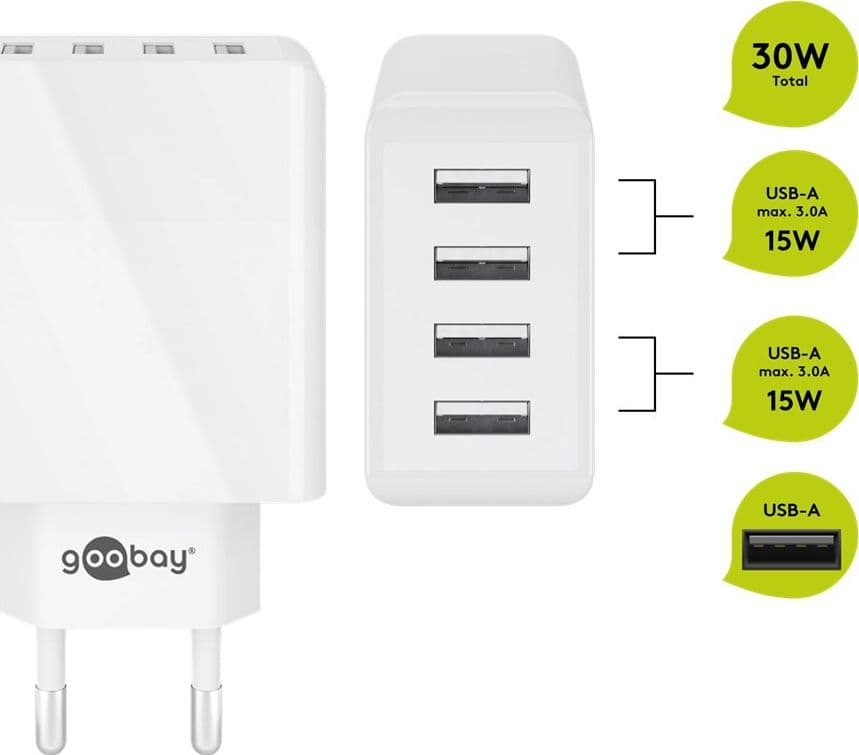 Caricatore da Muro USB a 4 vie 30W Bianco in Caricabatterie da muro Scontolo.net - Potenza, commercioVirtuoso.it