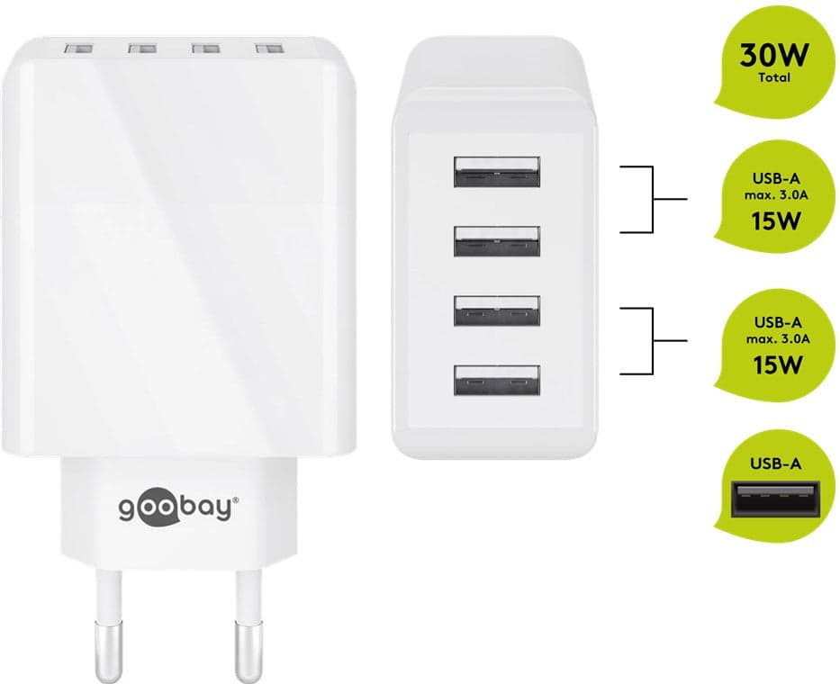 Caricatore da Muro USB a 4 vie 30W Bianco in Caricabatterie da muro Scontolo.net - Potenza, commercioVirtuoso.it